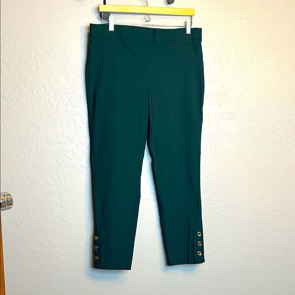 Roz & Ali Deep Green Ankle Pants with Gold Button Accents